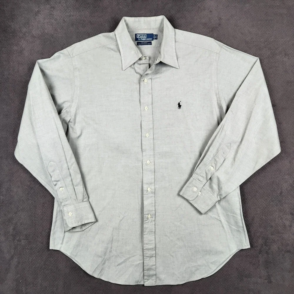 Polo Ralph Lauren Shirt Mens 16.5 34/35 Gray Andrew Pinpoint Oxford Button Down